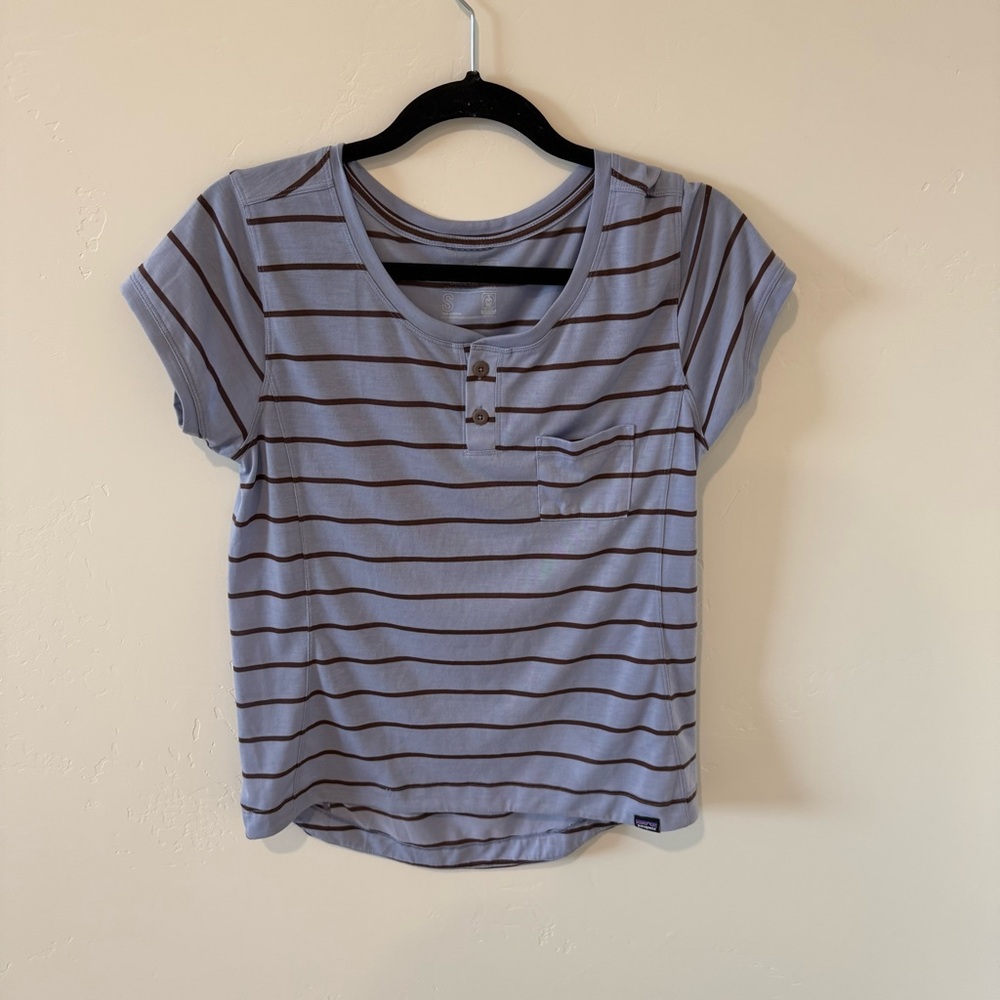 Patagonia Capilene Coll Trail Bike Purple Henley Tee Womens Small Hiking Outdoor